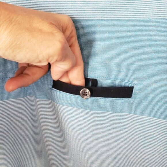 Coach Men's Polo Golf Shirt Short Sleeve Stripes Blue Size Large - Picture 4 of 11